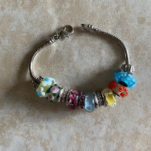 Women's New Pandora Bracelet With 12 Pastel Color Charms